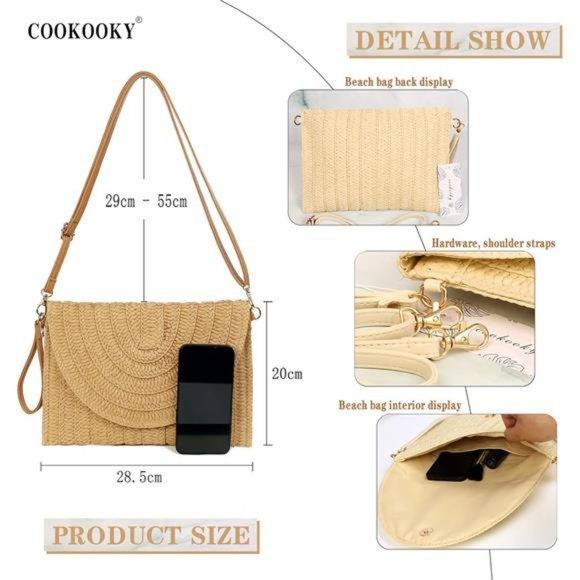 🍓 Straw Clutch Handbag Summer Beach Straw Purse👛 for Women woven Envelope Bag… - Picture 2 of 6